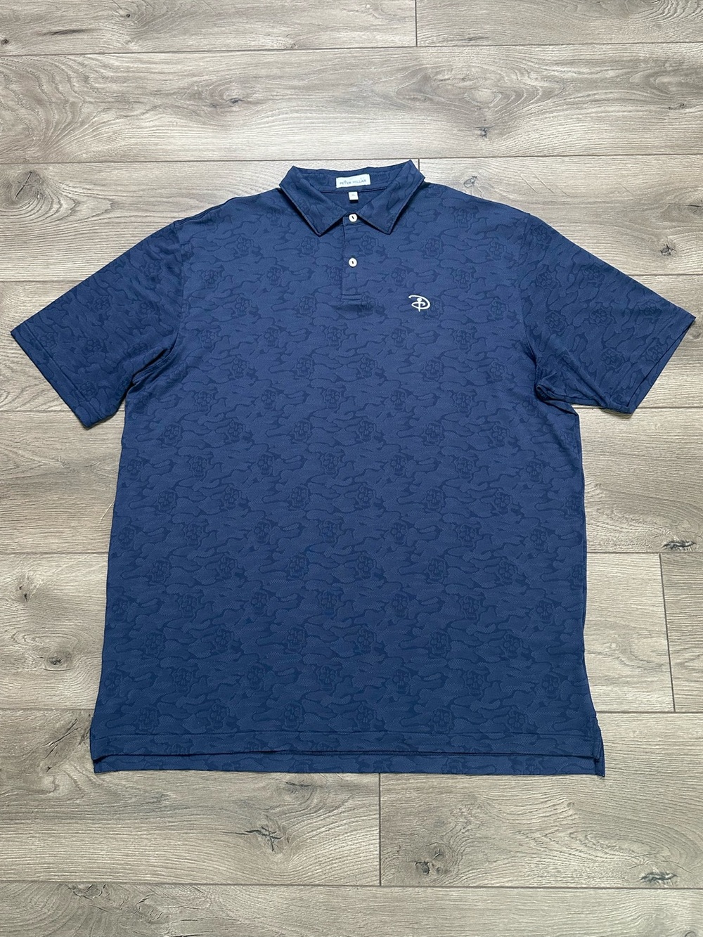 Peter Millar Disney Logo Short Sleeve Performance Golf Polo Blue Skull Print XL